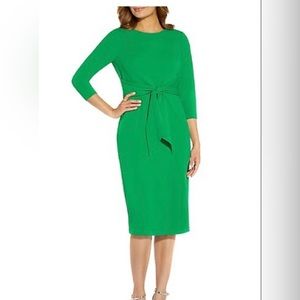 Adrianna Papell Green Knit Crepe Tie-Waist Sheath Dress - size 18